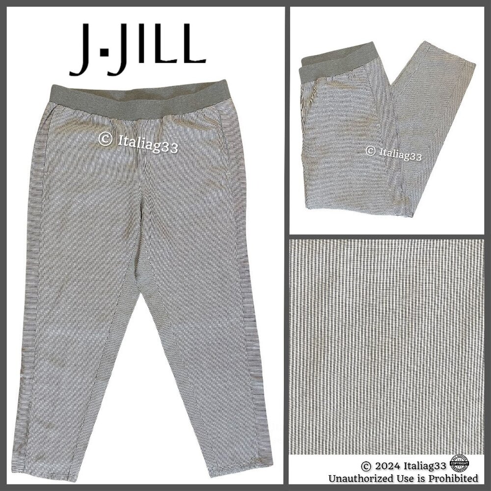 J. Jill Linen Blend Pants Gray White Stripe Pull On Women's 1X Excellent Cond.